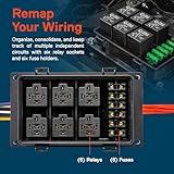 True Mods 12V Auto Waterproof Fuse 5-Pin Relay Box Block Kit w/ 12AWG + 16AWG Pre-Wired Harness [Bosch Style Relays & Fuses] Universal Relay Panel for DC Automotive Vehicles Cars Marine Boat Jeep UTV