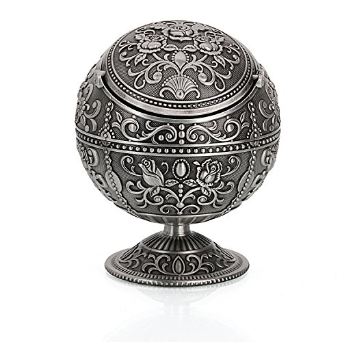 Vintage Windproof Ashtray with Lid Tabletop Portable Cigarette Ashtray for Outdoor Indoor Metal Push Down Ash tray Smoking AshTray Hand Stamped Pattern Gift for Men Women (Rose Tin)
