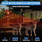 ChunHee Solar Alarm Strobe Light with Remote Control Motion Sensor Detector Outdoor Alarm 129db Sound Security Siren IP65 Waterproof Protected for Villa, Chicken coop, Farm, Yard, 4 Pack