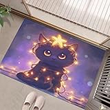 COSKTIARL Animal Door Mat - Inside and Outside Door Mats, Welcome Mat, Indoor and Outdoor Doormats, Front Door Mat, Non Slip Entrance Door Mat,80x120Cm(Lighted Black Cat)