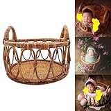 Handmade Vintage Rattan Basket for Newborn Photography Props Unique & Natural Baby Chair for Boy & Girl Photoshoots