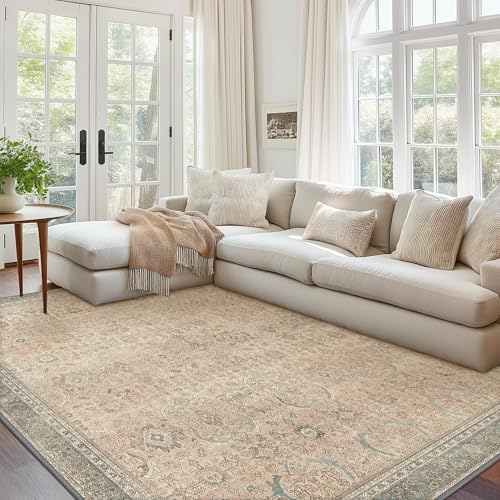 Bavni Area Rug 9x12 Machine Washable Vintage Distressed Print Ultra-Thin Chenille Bedroom Living Room Accent Rug, Low Pile Lightweight Non Slip with Gripper, Retro Wood