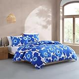 Marimekko - Full/Queen Duvet Cover Set, Cotton Percale Reversible Bedding with Matching Shams, Floral Home Decor (Unikko Blue, Full/Queen)