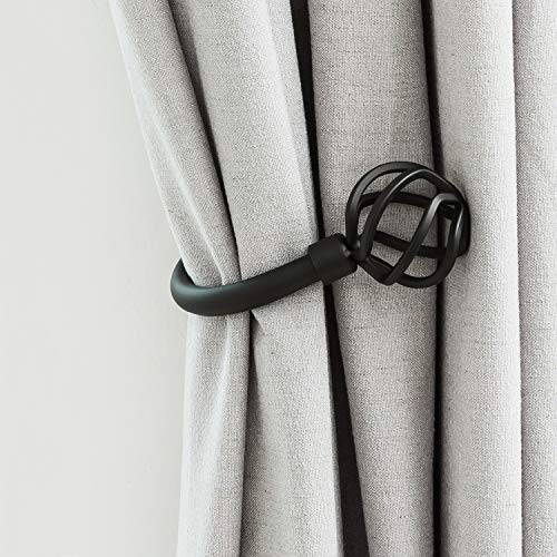 Handmade Metal Curtain Holdbacks 2pcs, Decoration Matt Black Curtain Tie Back Hooks for Wall, Heavy Duty Side Holders Tiebacks Accessories for Drapes Drapery Window