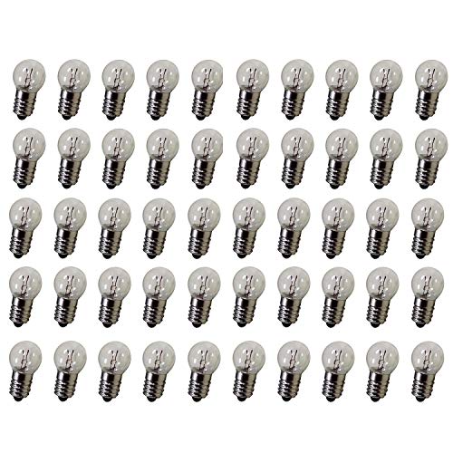 GutReise DC 50pcs E10 6V 0.3A Warm White Bulb Light Bulbs Miniature Screw Base (6V)