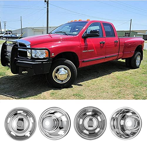 Puermto 17inch Front Rear Polished Stainless Steel Wheel Simulators, 4pcs 8 Lug with 5 Square Vent Holes Wheel Cover Hupcaps fit for 2003-2018 Dodge Ram 3500 Truck 17R8