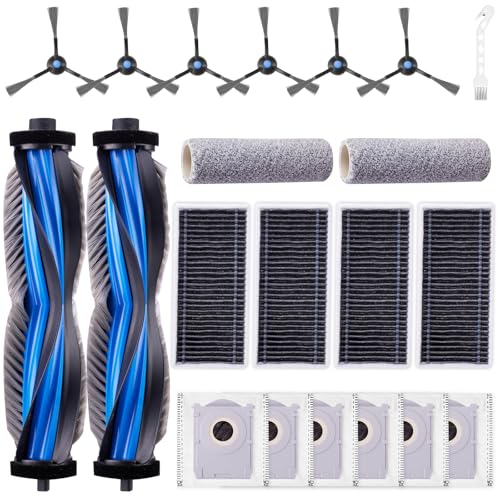 EOVWAEO 21 Pack Accessories Kit for ECOVACS DEEBOT X8 PRO OMNI / X8 OMNI Robot Vacuum, Replacement Parts 2 Anti Tangle Main Brush 2 Roller Mop 6 Dust Bags 6 Sidebrush 4 Filter 1 Cleaning Brush