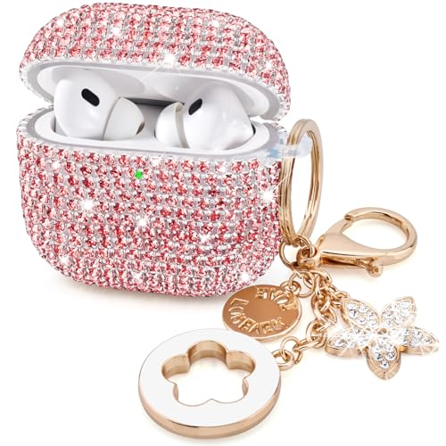 VISOOM Bling Case for Airpods Pro 2nd 1st Generation Case - Jewelry Cute Airpods Pro 1 2 Case Cover with Glitter Keychain Women 2025 Crystal Fancy Case for iPods pro2 1 Wireless Charging Cases-Pink