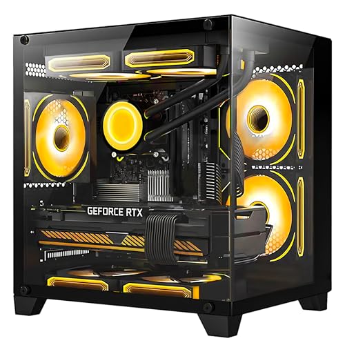HELLOLAND Gaming PC Desktop -AMD Ryzen 7 5700X 3.4 GHz-RTX 4060 8GB-32GB DDR4 RAM-1TB M.2 SSD-240 Liquid Cooler -WiFi & Bluetooth -RGB Fans-Windows 11 Pro Computer-Black