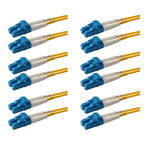 SpeedyFiberTX 6-Pack 1 Meter LC to LC Fiber Patch Cable, Corning SMF-28 Singlemode 9/125um Ultra Optical Fiber, Duplex, Yellow Riser OFNR Cable Jacket