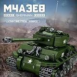 MISINI 77030 M4A3E8 Sherman Medium Tank Building Block Kit, World of Tanks Authorized Products, Comes with Tank World Game Item Exchange Card, 836 Pieces 1:30 Adult Building Block Tank Model Toy