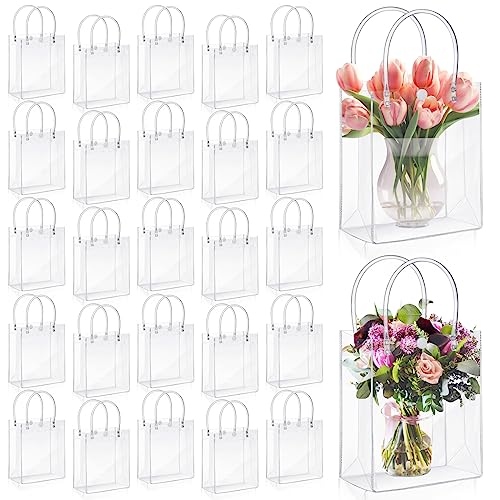 LEIFIDE 50pcs Clear Plastic Gift Bags with Handles PVC Reusable Transparent Totes Bags for Goodie Candy School Birthday Party(5.1 x 5.9 x 2.7 Inch)
