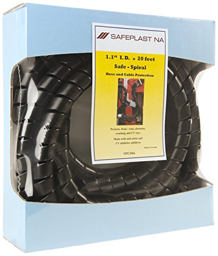 Caplugs SPPC Series – Safeplast Safe-Spiral Pre-Cut Spiral Wrap, Hose & Cable Protector, Black HD-PE, 1.25" OD x 20' Pre-Cut Length, Hydraulic & Pneumatic Hoses (32PC20bk)