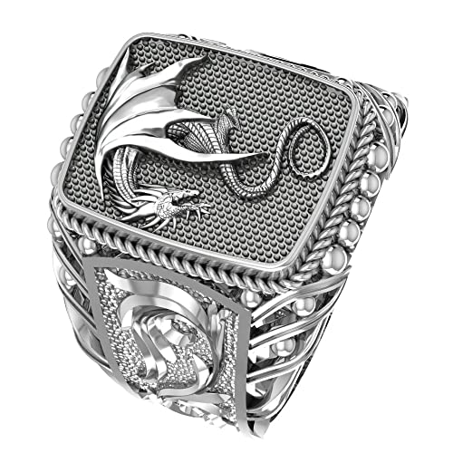 925 Sterling Silver Dragon Ring for Men Gothic Animal Jewelry Size 6-15