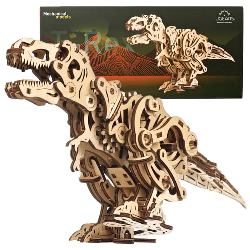 UGEARS Wooden 3D Puzzles for Adults - Tyrannosaurus Rex Dinosaur Model Kit Craft Kits for Adults Women and Men - 3D Wooden Dinosaur Automaton Models for Adults to Build Wood Puzzles Adult - 249 Pcs