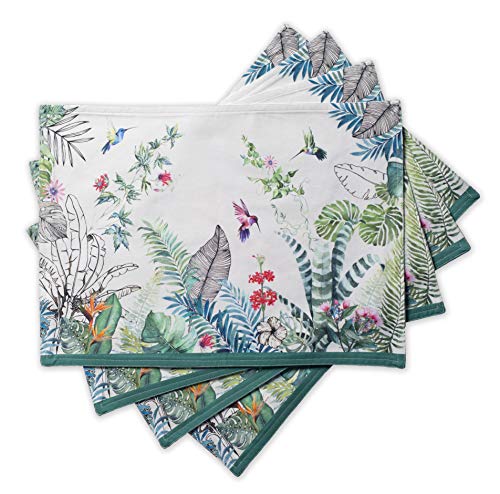 Maison d' Hermine Placemats Set of 4 100% Cotton Washable Cloth Place Mats, Reusable Table Mats for Kitchen Dining Decoration, Party, Wedding, Restaurant Spring/Summer (Tropiques, 13" x 19")