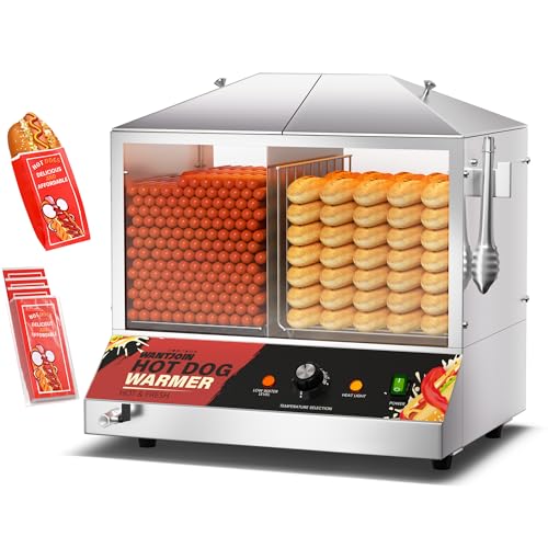 WantJoin Commercial Hot Dog Steamer - 36L/38QT Electric Hot Dog Steamer and Bun Warmer, Stainless Steel Hot Dog Cabinet with Tempered Glass 200-275 Sausages & 40-45 Buns, 1200W