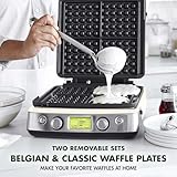 GreenPan Elite 4-Square Belgian & Classic Waffle Iron, Healthy Ceramic Nonstick Aluminum Dishwasher Safe Plates, Adjustable Shade/Crunch Control, Wont Overflow, Easy Cleanup Breakfast, PFAS-Free,White