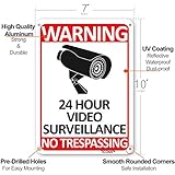 TICONN 4-Pack 24 Hour Video Surveillance Sign, No Trespassing Aluminum Warning Sign, 10’’x7’’ for CCTV Security Camera - Reflective, UV Protected