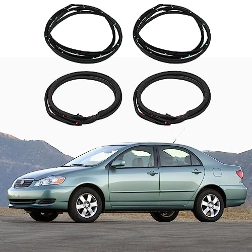 Front Rear Door Weather Strip Seal Rubber Compatible with 2003-2007 Toyota Corolla Replace 67872-02050 67871-02050 67861-02100 67862-02100 6787202050 6787102050 6786102100 6786202100