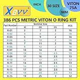 XBVV 386 PCS 30 Sizes Metric Viton O-Ring Assortment Kit for Various Chemicals, Cylinders, Hydraulic,Automotive and Plumbing Pressure Washer O Ring Repairs 75A Durometer