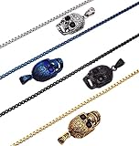 BLACKJACK Men’s Skull Pendant, 316L Stainless Steel Necklace White/Gold/Black/Blue with a 24” Box Chain, Simple Jewelry Gifts, Large Cz Eyes (White)