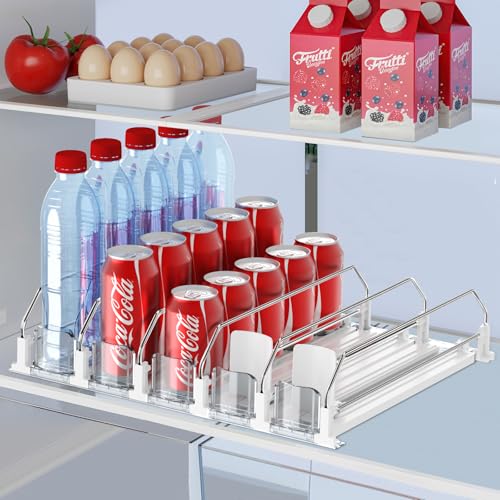 IBORING Drink Organizer for Fridge,Self Pushing Fridge Drink Organizer,Automatic Drink Dispenser for Fridge-Holds up to 25 Cans