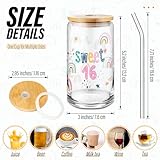 Lallisa 6 Pack Sweet 16 Gifts for Girls Drinking Glasses with Lids and Straw 16th Birthday Decorations Clear Sweet 16 Coffee Glass Cup for Christmas Gifts Daughter Niece Party Supplies(Rainbow)