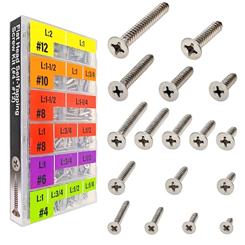 EEEEE Self Tapping Screws Assortment Kit 528pcs Assorted Screws Set SAE #4#6#8#10#12 Flat Head 304 Stainless Steel Screws Kit Sheet Metal Screws Kit,17 Types Phillips Drive Wood Screws Assortment