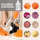 Cambom Rotary Cheese Grater Hand Crank Cheese Shredder for Fresh Cheese, Vegetable, Nuts,Non-slip Suction Base, Free Cleaning Brush Three Blades, Black