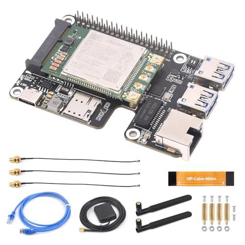 Waveshare PCIe to MiniPCIe/Gigabit Ethernet/USB 3.2 Gen1 HAT, Compatible with Raspberry Pi 5, Supports MiniPCIe Interface 4G Module, High-Speed Networking, Include SIM7600G-H 4G Module
