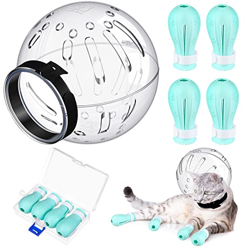 Cat Muzzle for Grooming Cat Adjustable Hood with Paw Covers, Kitten Breathable Anti Bite Muzzles Anti Scratch Boots Silicone Pussy Shoes Boots Kitten Paw Protector for Pet Bathing Shaving(Medium)