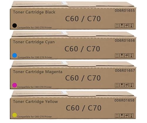 C60 C70 Toner Cartridge Black Cyan Magenta Yellow Compatible with Xerox C60 C70 Toner use for Xerox Color C60 C70 Printers.006R01655 006R01656 006R01657 006R01658