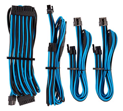 CORSAIR Premium Individually Sleeved PSU Cables Starter Kit – Blue/Black, 2 Yr Warranty, for Corsair PSUs