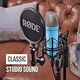 RØDE NT1 Signature Series Large-Diaphragm Condenser Microphone with Shock Mount, Pop Filter and XLR Cable for Music Production, Vocal Recording, Streaming and Podcasting (Blue)