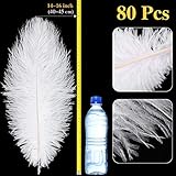 Yuxung 80 Pcs Large Natural Ostrich Feathers Plumes 14-16 Inch Bulk for DIY Crafts Wedding Party Centerpiece Vase(White)