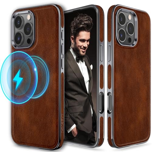 LOHASIC Designed for iPhone 16 Pro Leather Case, Strong Magnetic Business Style Compatible with MagSafe Luxury Classic Protective Cover 6.3 inch 2024, Dark Brown