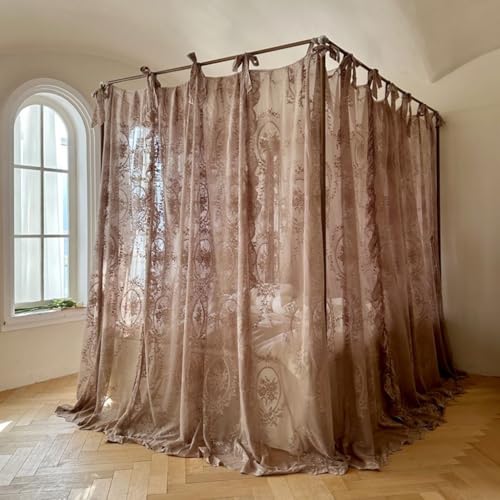 SCMTYWCQ Elegant Lace Princess 4 Corner Post Mosquito Net Romantic for Girls Women Bed Curtain Canopy for Adults Wedding Bedroom Kids Rooms Decoration (Coffee-2, King)