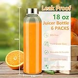 Zukro Glass Juice Bottles with Lids for Juicing 18 oz, Reusable Clear Glass Water Bottles with Stainless Steel Airtight Cap for Refrigerator, 100% Leak Proof, BPA Free, Set of 6