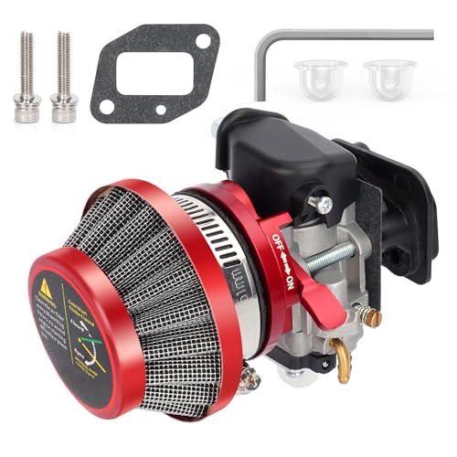 15mm Carburetor Upgrade Kit Air Filter Set Compatible with 2 Stroke 43cc 47cc 49cc Standup Gas Scooter ATV Quad Pocket Bike XG-550 BladeZ Moby X Red