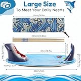 EXLIPO Shark Plates, Upgraded 3-in-1 Shark Sushi Plate with Chopsticks, Shark Sushi Plate, Shark Plate with Sauce Compartment, Food Safe Material, Microwave/Oven/Refrigerator/Dishwasher Safe