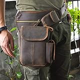 Le'aokuu Mens Genuine Leather Motorcycle Hiking Belt Fanny Waist Hip Bum Pack Drop Leg Bag Pouch (3106 1 Dark Brown)