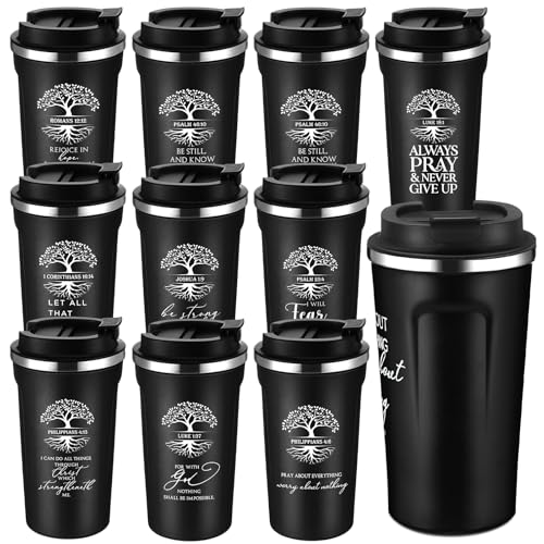 Meanplan 10 Set Christian Bible Verse Tumbler Bulk 17oz Coffee Cup Religious Jesus Christian Tumbler Inspirational Mug for Pastor Appreciation Day Gift Thanksgiving Christmas(Black,Tree of Life Style)