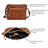 Wise Owl Accessories Small Soft Pebbled Real Leather Crossbody Handbags Purses Triple Zip Premium Sling Crossover Shoulder Bag for Women Gift (Cognac Nappa)