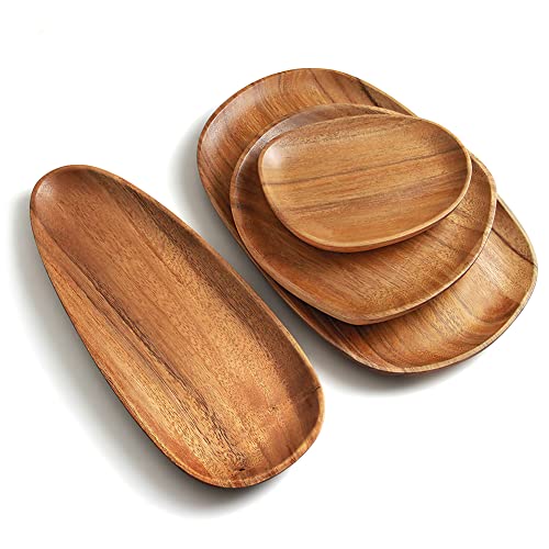 AOOSY Wood Serving Tray, Wooden Serving Platters Set for Serving Food, Fruit, Vegetable, Meat Breakfast Lunch Dinner in Bed Decorative Bread Plates Party Wood Serving Board, Set of 4