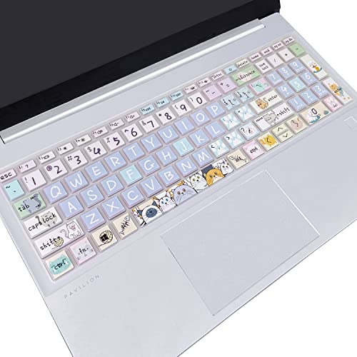 WSLUCKO Silicone Keyboard Cover for 15.6 HP Laptop 15-fc 15-fd 15t-fd 15z-fc/HP Pavilion 15-eg 15t-eg 15-eh 15-er, 17z-ca 17-cn 17-cp 17z-cp Model Series,Cute Cat