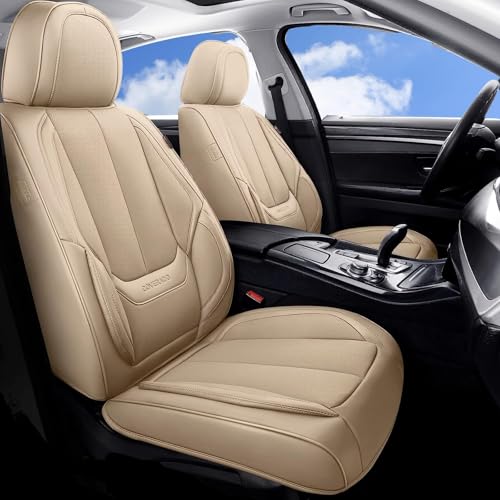 Coverado Seat Covers, Car Seat Covers Front Seats, Car Seat Cover, Car Seat Protector Waterproof, Car Seat Cushion Nappa Leather, Beige Seat Covers Carseat Cover Universal Fit for Most Cars