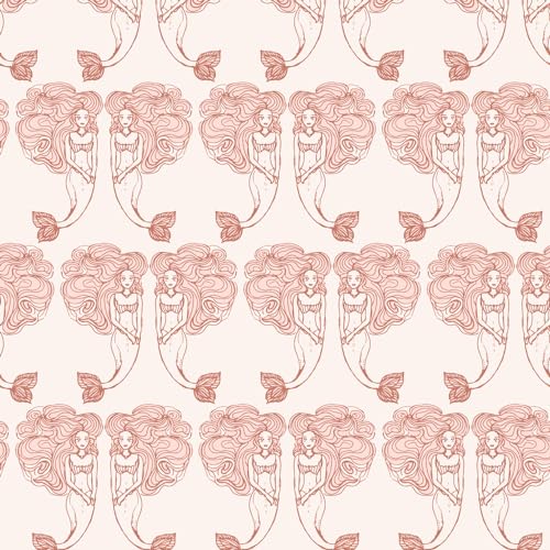 Tempaper Pink Block Print Mermaids Removable Peel and Stick Coastal Wallpaper, 20.5 in X 16.5 ft, Made in The USA