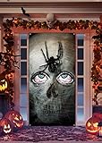 Scary Halloween Door Cover Horror Halloween Skeleton Door Cover Decoration for Front Door Indoor Halloween Creepy Skeleton Ghost Decoration for Halloween Party Halloween Party Supplies Decoration