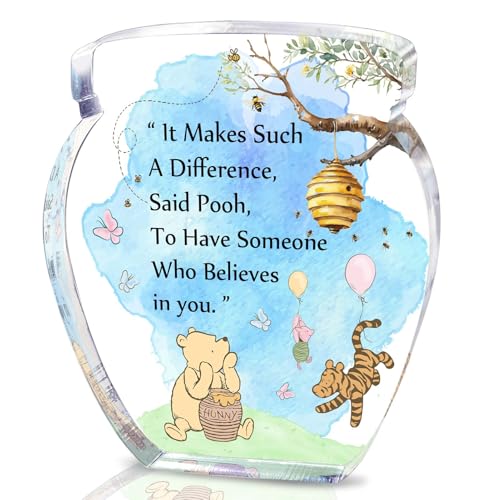 Hunny Pot Shape Acrylic Desk Decor Winnie Friendship Gifts for Women Inspirational Gifts, Pooh Quotes Desk Sign Decor, Birthday Gifts Graduation Gifts for Women Best Friend Mom Sister - 01